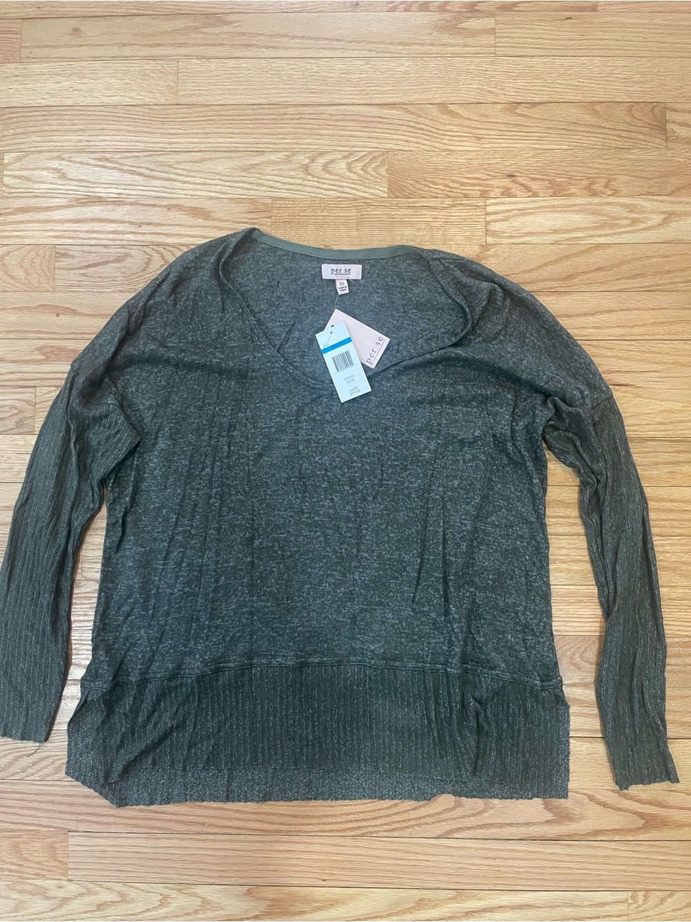 Olive V-Neck Lightweight Ribbed Hem Sweater
